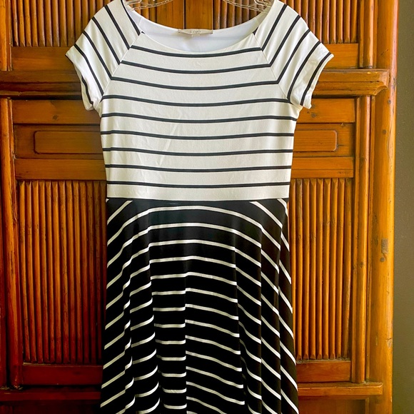 Loft Women’s Capped Sleeve Striped Dress - Picture 1 of 7